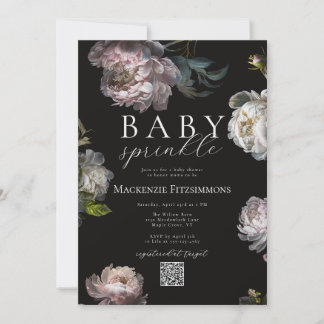 Invitación Dark Peony Floral Photo Baby Sprinkle 