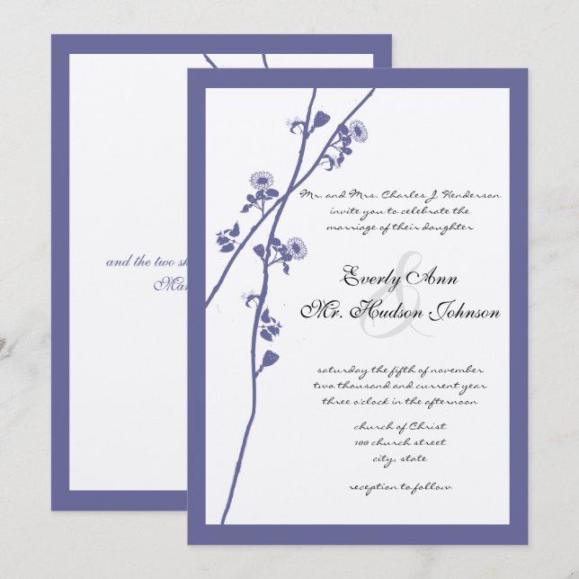 Invitación Dark Periwinkle Twilight Purple Wildflower Boda (Anverso / Reverso)