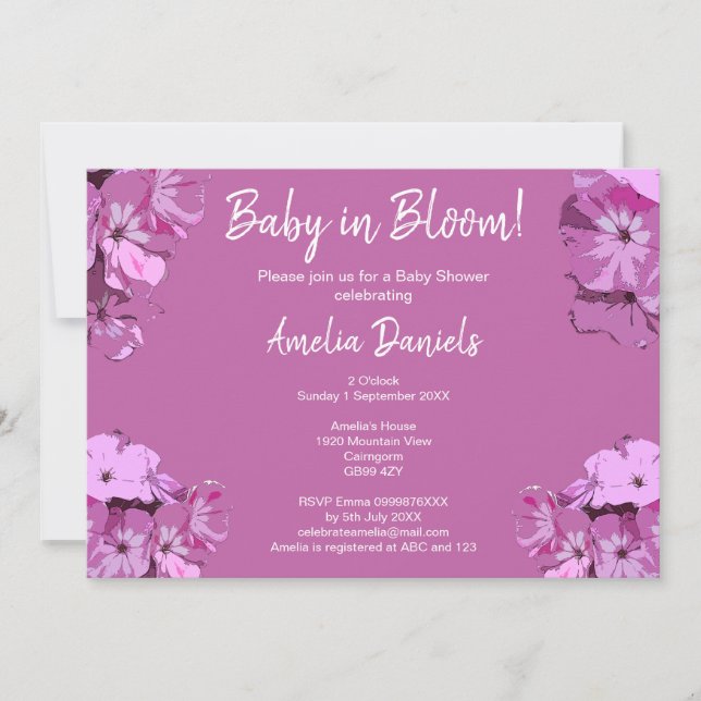 Invitación Dark Pink Floral Baby Shower Invitation (Anverso)