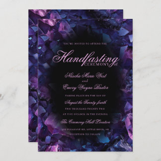 Invitación Dark Purple Boho Witch Crystals Black Handfasting