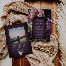 Invitación Dark Purple Fine Art Floral Elegant Wedding
