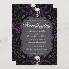 Invitación Dark Purple Gothic Boho Floral Skull Handfasting