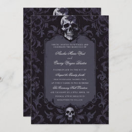 Invitación Dark Purple Gothic Boho Floral Skull Wedding