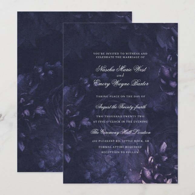 Invitación Dark Purple Gothic Boho Floral Wedding (Anverso / Reverso)