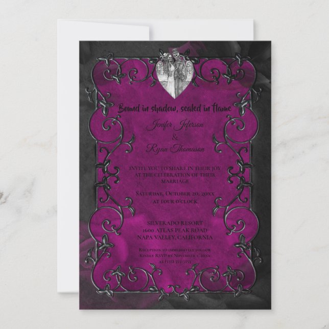 Invitación Dark purple Gothic Halloween wedding Invitation (Anverso)