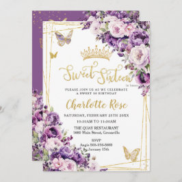 Invitación Dark Purple Lilac Blush Floral Roses Sweet 16