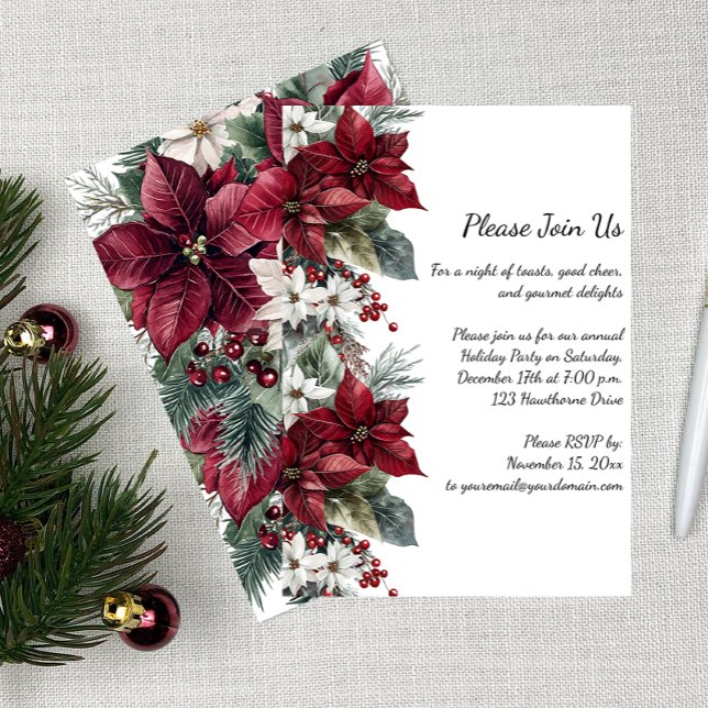 Invitación Dark Red and White Poinsettia Christmas Party | (Subido por el creador)