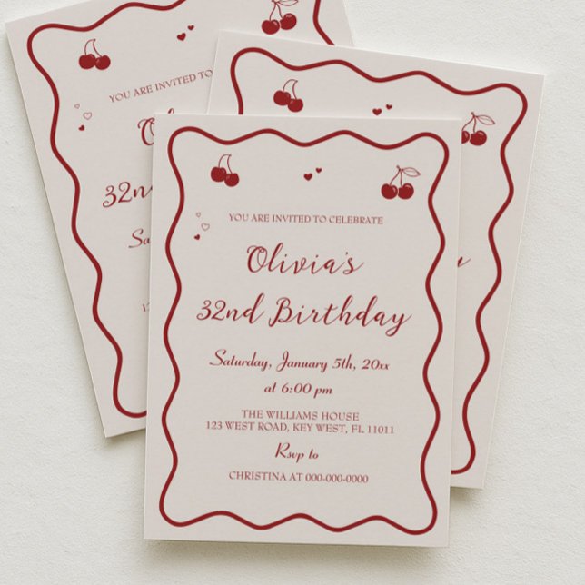 Invitación Dark Red Cherry Birthday Party Adult (Subido por el creador)