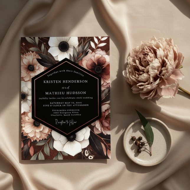 Invitación Dark Red Floral Moody Romance Wedding (Subido por el creador)