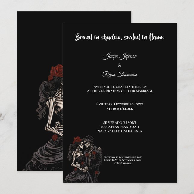 Invitación Dark Red Gothic Halloween wedding invitation (Anverso / Reverso)