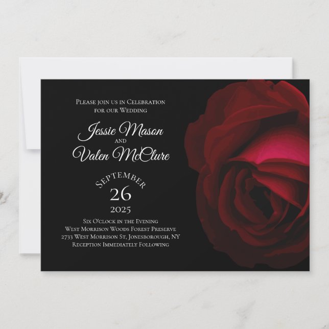 Invitación Dark Red Rose Gótica Elegante Boda  (Anverso)
