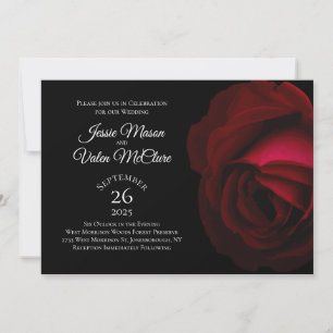 Invitación Dark Red Rose Gótica Elegante Boda