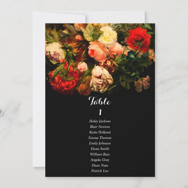 Invitación Dark romantic floral wedding seating chart card (Anverso)