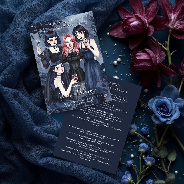 Invitación Dark Romantic Gothic Girl Bachelorette Party (Happiest Romantic Gothic Girls Together in a Funny Party Bachelorette Weekend Invitation Cards. )
