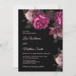 Invitación Dark Romantic Hand Drawn Roses Wedding