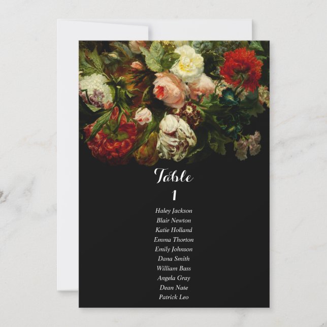 Invitación Dark romantic moody wedding seating chart card (Anverso)