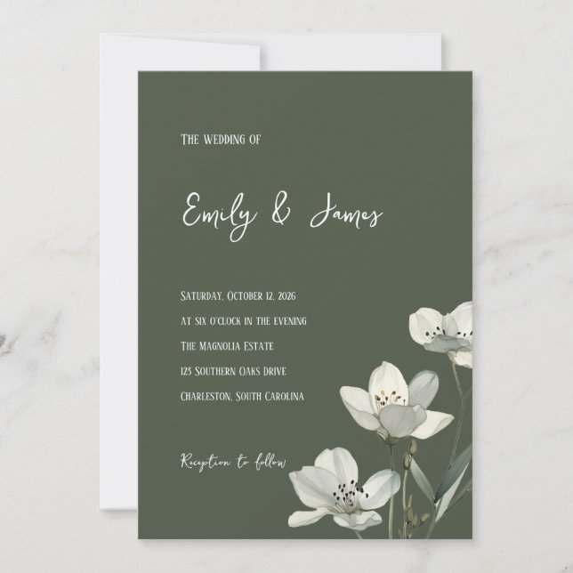 Invitación Dark Sage Green Botanical Wedding (Anverso)