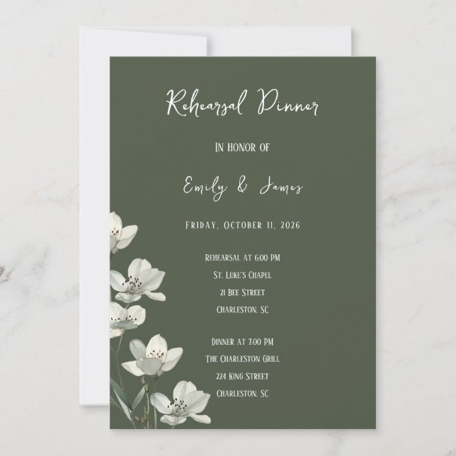 Invitación Dark Sage Green Botanical Wedding (Anverso)
