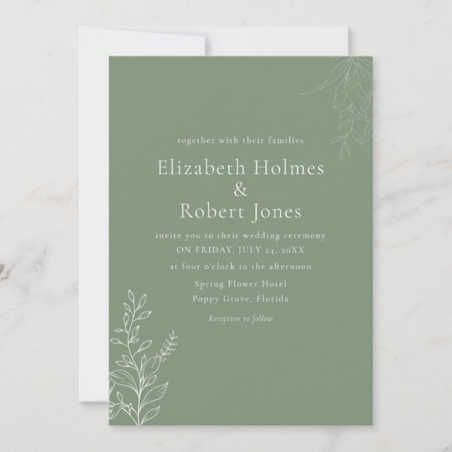 Invitación Dark Sage Green Botanical Wedding Invitation (Anverso)