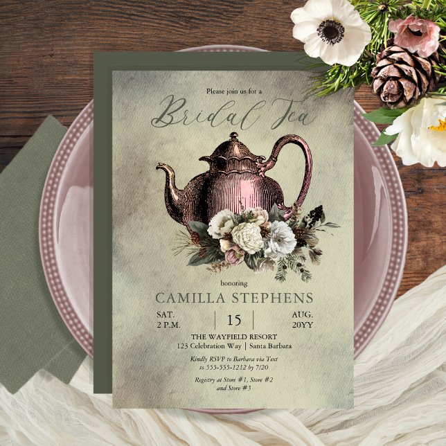 Invitación Dark Sage | Té de novia floral de invierno Dusky R (Subido por el creador)