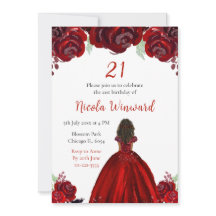 Dark Skin Princess Red Floral Birthday Party