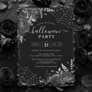 Invitación Dark Spooky Floral Cobwebs Fiesta Halloween