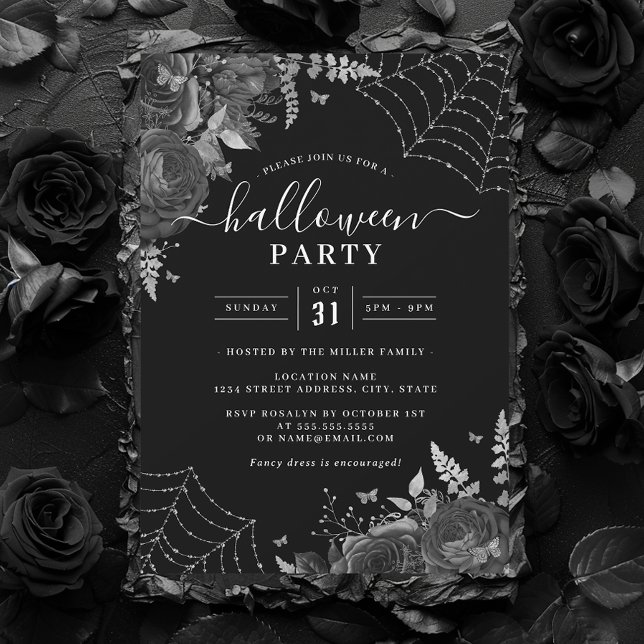 Invitación Dark Spooky Floral Cobwebs Fiesta Halloween (Subido por el creador)