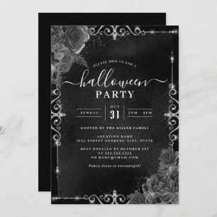 Invitación Dark Spooky Floral Jewel Halloween Party
