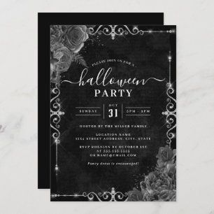 Invitación Dark Spooky Floral Rosa Fiesta Halloween
