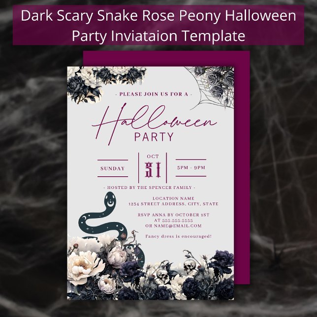 Invitación Dark Spooky Floral Snake Cobweb Purple Halloween (Subido por el creador)