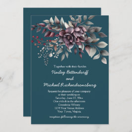Invitación Dark Teal, Burgundy, Dusty Purple, Sage Wedding |
