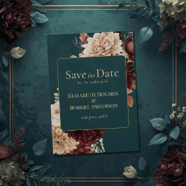 Invitación Dark Teal Floral Gothic Save the Date