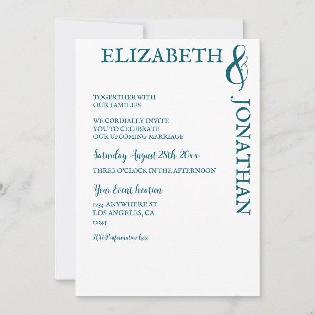 Invitación Dark Teal Modern Typography Couples Shower (Anverso)