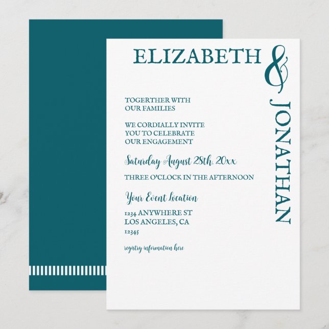 Invitación Dark Teal Modern Typography Engagement Party (Anverso / Reverso)
