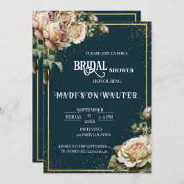 Invitación Dark Teal Rustic Rose Bridal Shower Invitation