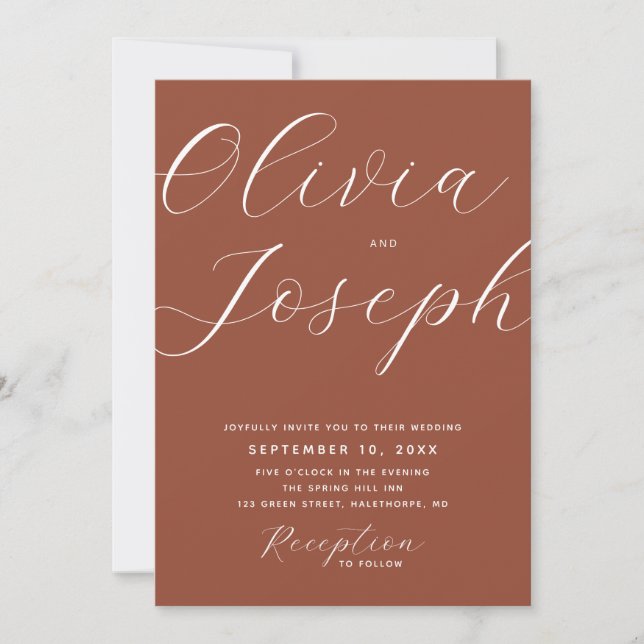 Invitación Dark Terracotta Brown Fall Wedding | Foto y QR (Anverso)
