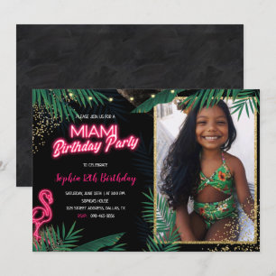 Invitación Dark Tropical Miami Birthday Party con foto