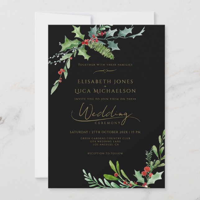 Invitación Dark Winter Berry Moody Botanical Monogram Wedding (Anverso)