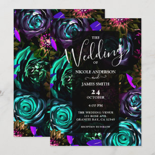 Invitación Dark Wonderland Negrita Glam Floral Flowers Boda