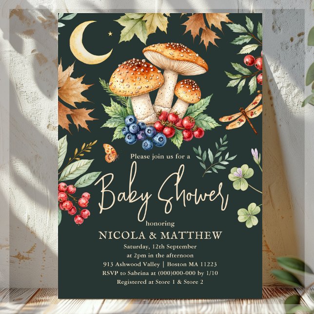Invitación Dark Woodland Fall Mushroom Baby Shower (Subido por el creador)
