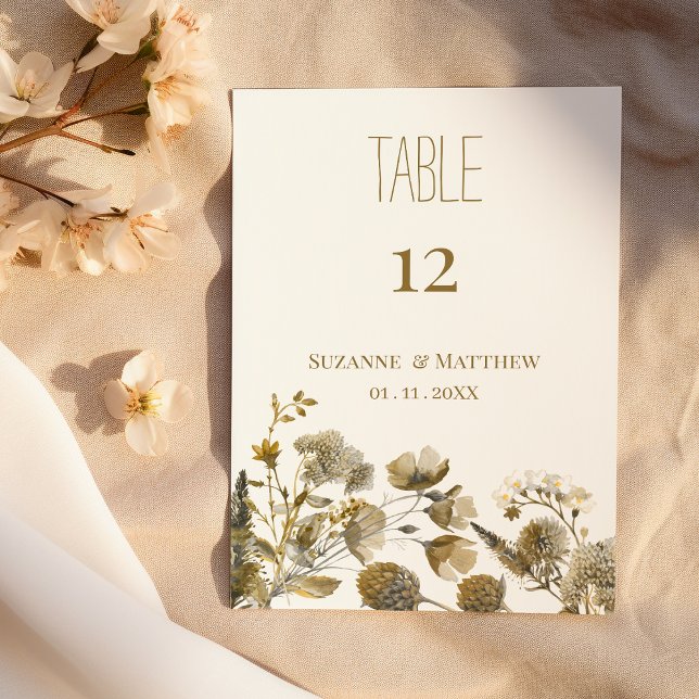 Invitación Dark yellow ivory white brown flora Table Numbers  (Dark yellow ivory white brown floral Table Numbers)