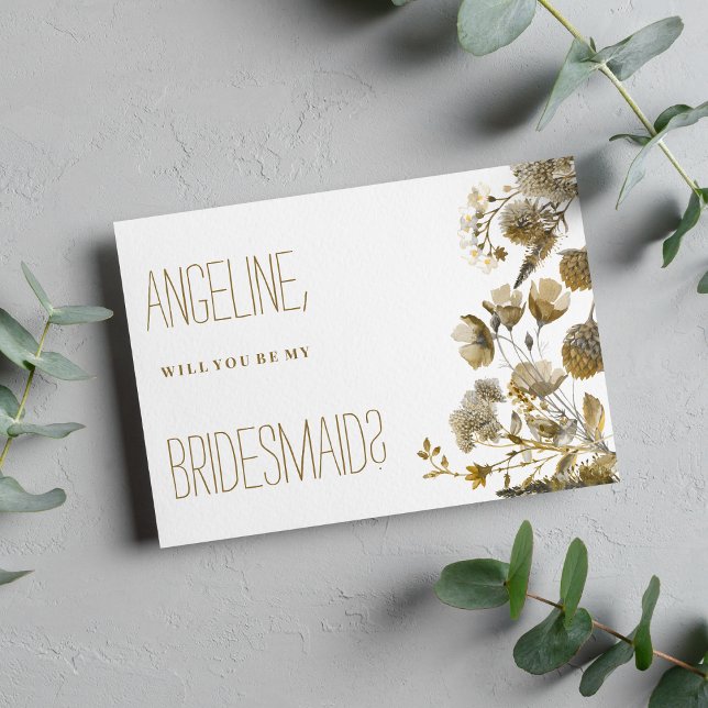 Invitación Dark yellow ivory white brown floral Bridesmaid (Dark yellow ivory white brown floral Bridesmaid )