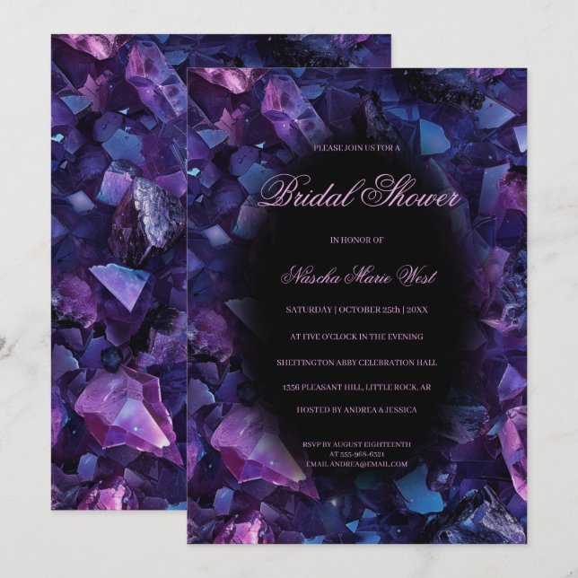 Invitación Darple Purple Boho Crystals Bridal Shower (Anverso / Reverso)
