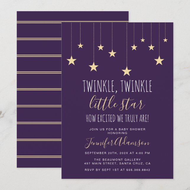 Invitación Darple Purple Twinkle Little Star Baby Shower (Anverso / Reverso)