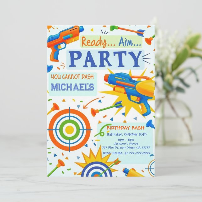Invitación Dart Gun Birthday Invitation (Anverso de pie)