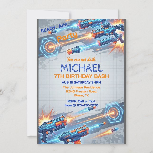 Invitación Dart Gun Birthday Party Invitation (Reverso)