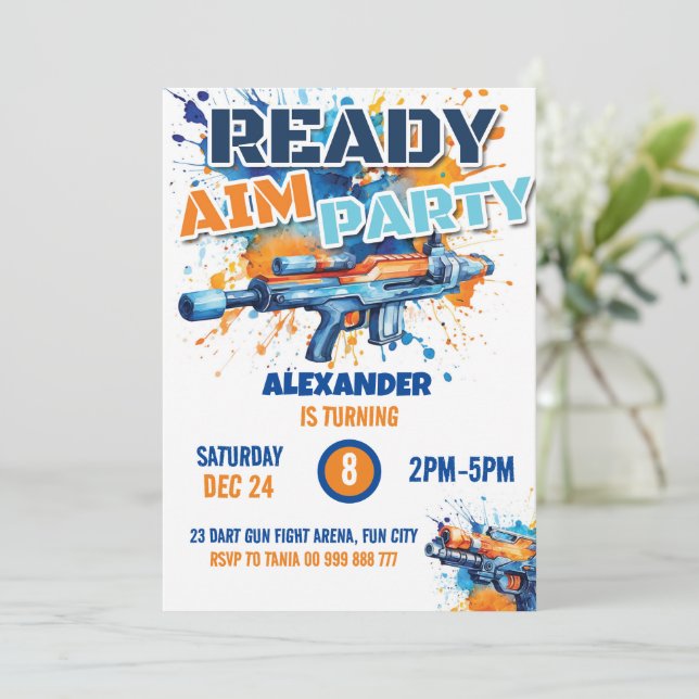 Invitación Dart Gun Fiesta Boy Birthday Camo (Anverso de pie)