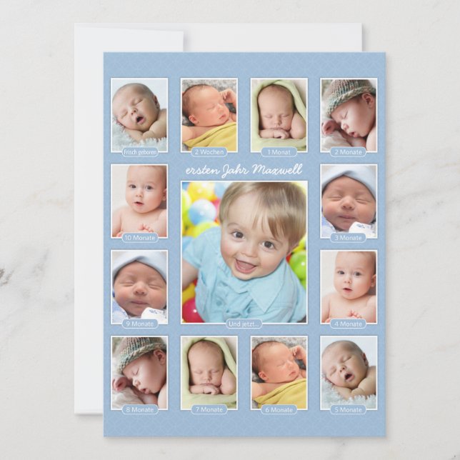 Invitación Das Jahr-Foto-Andenken-Collagen-Druck des Babys (Anverso)