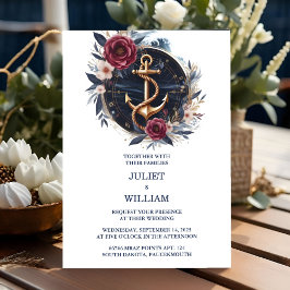 Invitación Day Rope Knot Barco Naval Boda Náutico Azul