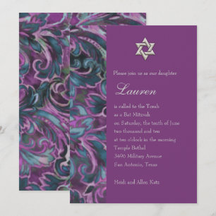 Invitación Dazzling Damask morado y Verde azulado
